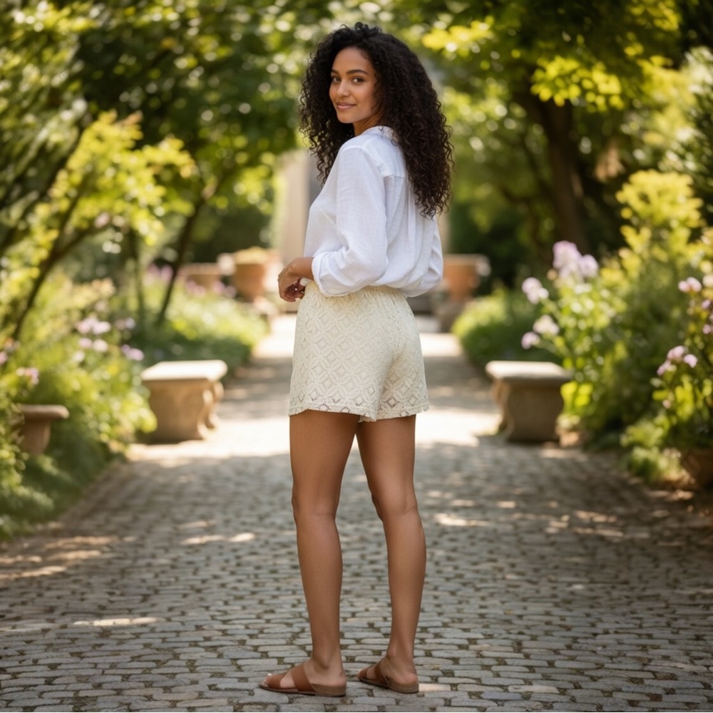 New! STS (see thru soul) Blue Juniors’ Elastic Waist Full-Line Natura Lace Short